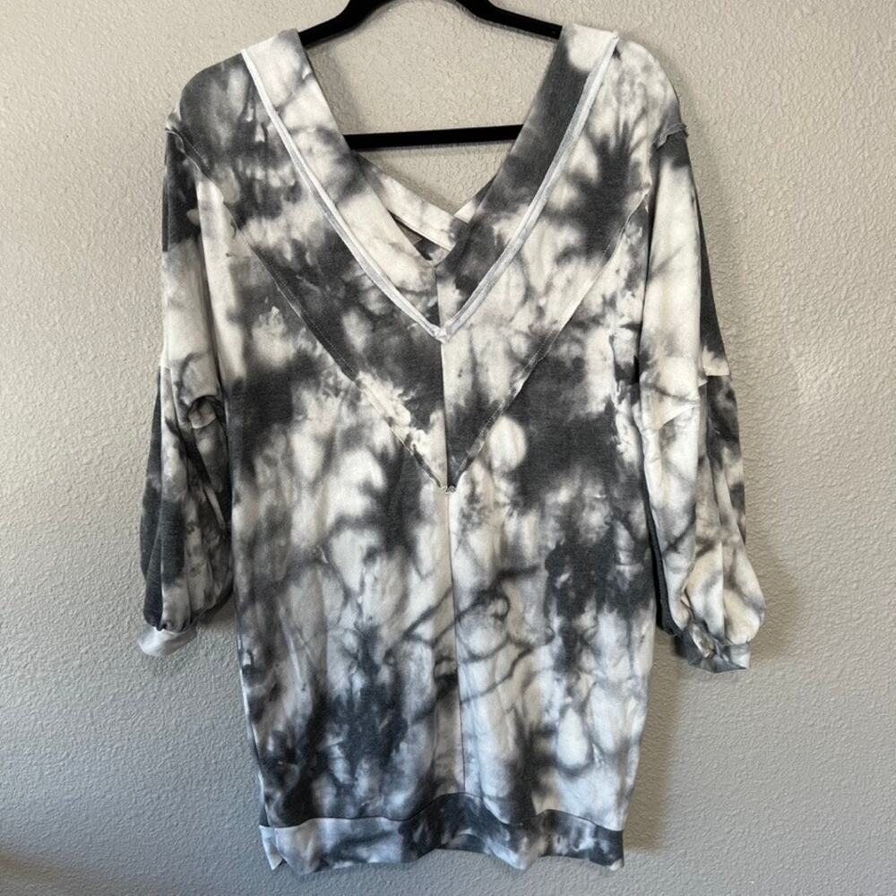 Open Edit Double V Long Sleeve Throw On Dress Tie Dye Criss Cross Back Womens XS